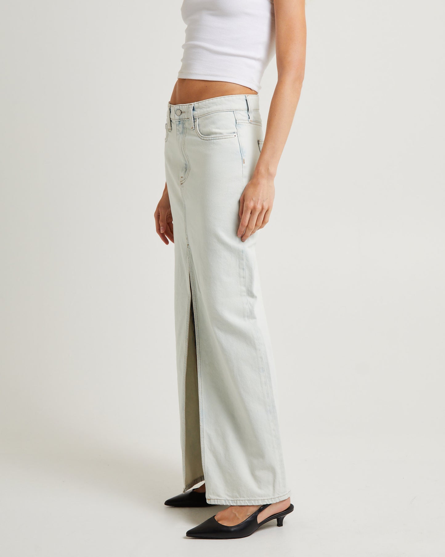 Front Split Denim Maxi Skirt