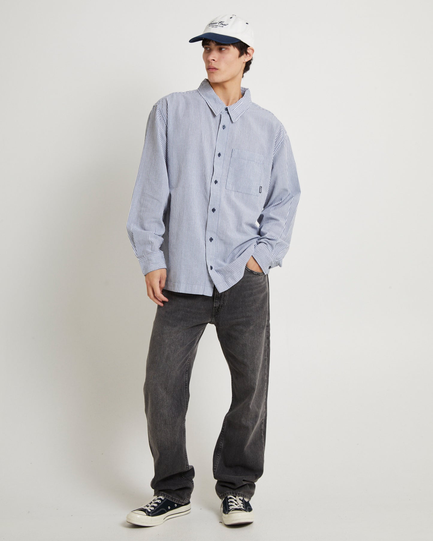 Intergalactic Recycled Long Sleeve Shirt Navy Stripe