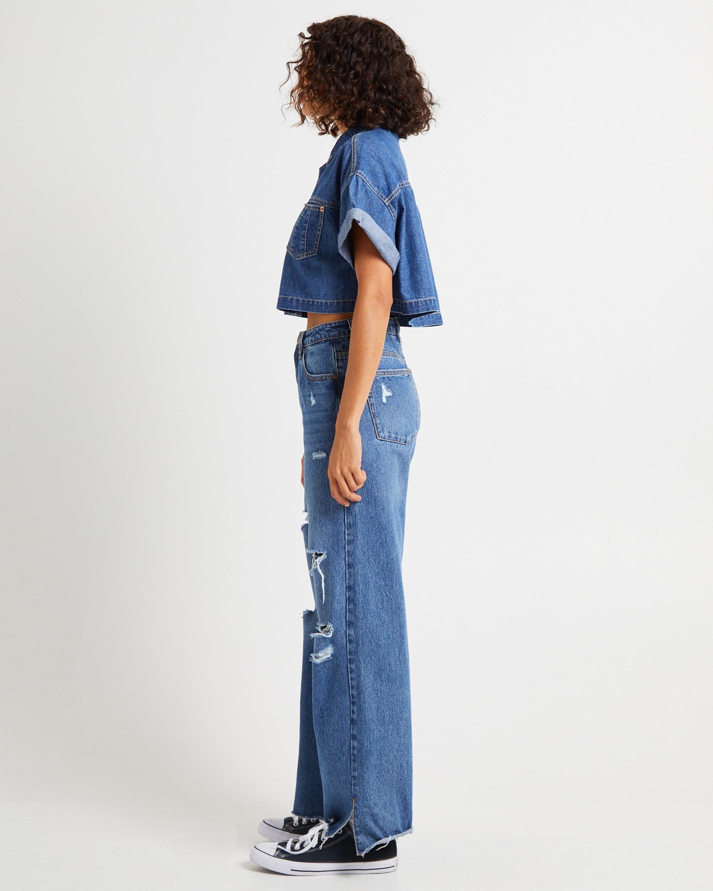 Cropped Western Denim Shirt