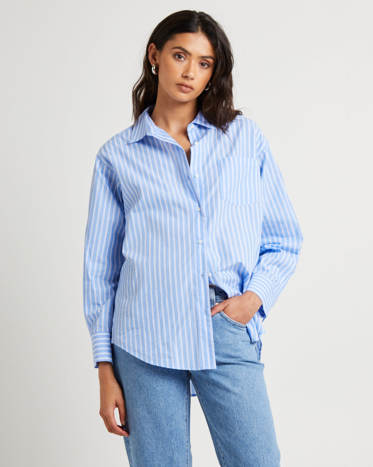 Poppy Poplin Long Sleeve Shirt BLUE STRIPE