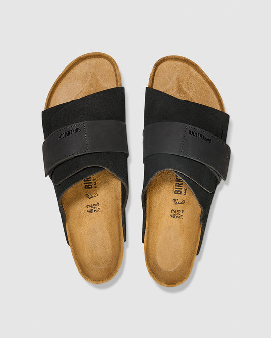 Kyoto Black Suede Nubuck Leather Sandals Black