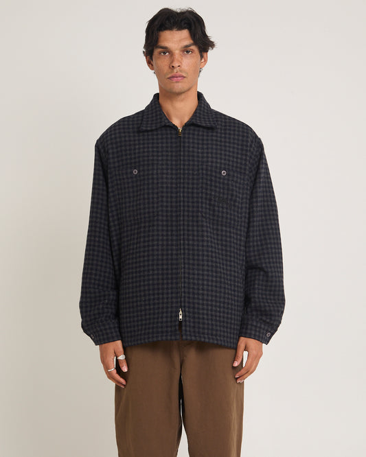 Plaid Zip Through Long Sleeve Shirt INDIGO