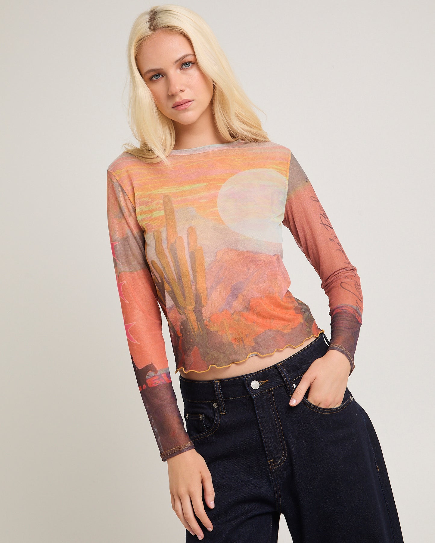 The Mesh Crop Long Sleeve Top