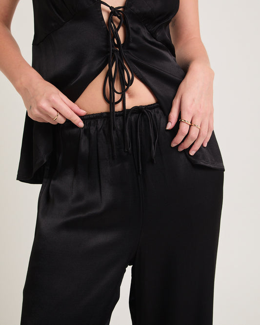 Meredith Satin Mid Rise Pants BLACK