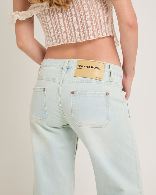 Johnnies Low Waist Wide Leg Flared Denim Jeans Le Surf LE SURF