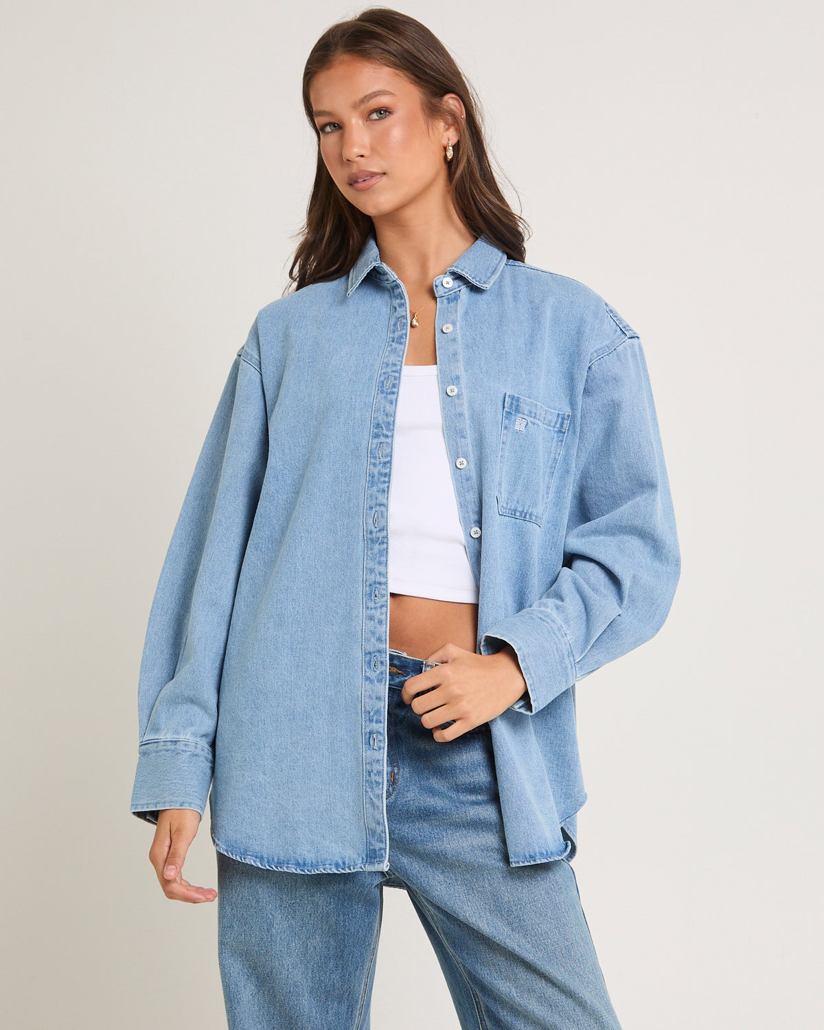 Delta Denim Oversized Long Sleeve Shirt VINTAGE BLUE