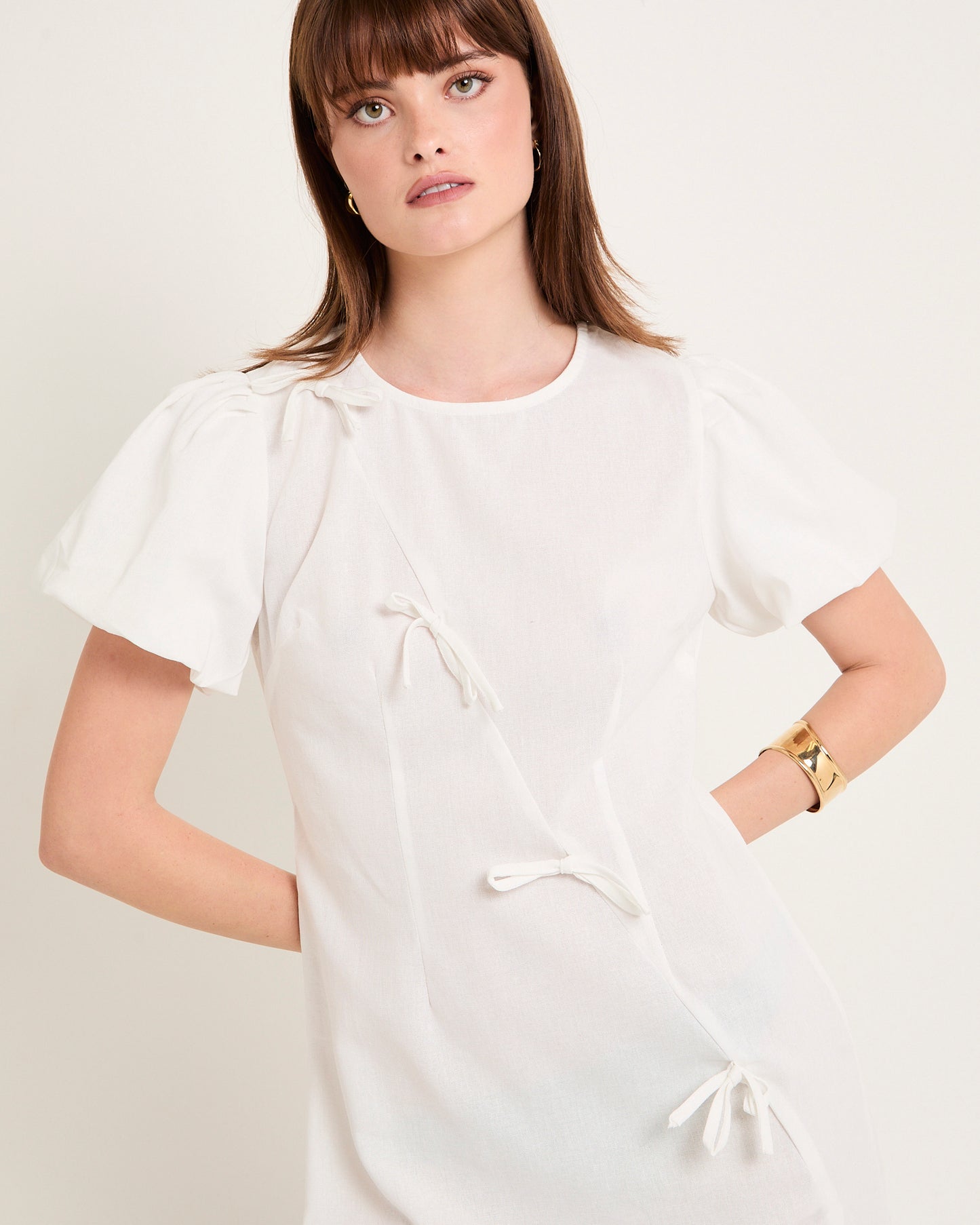 Bow Cap Sleeve Mini Dress