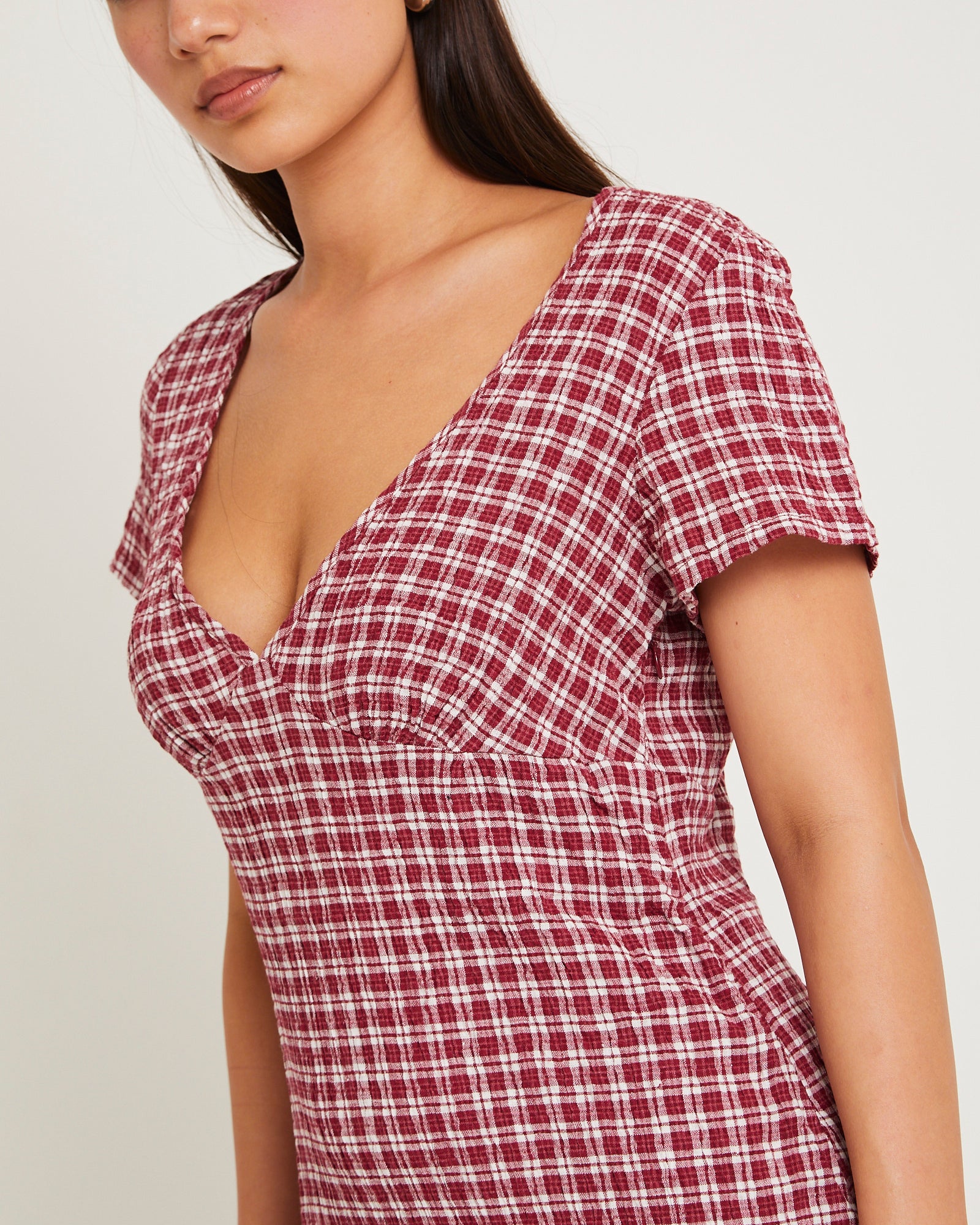 afends red dress AFENDS Womens Elodie - Seersucker Midi Dress