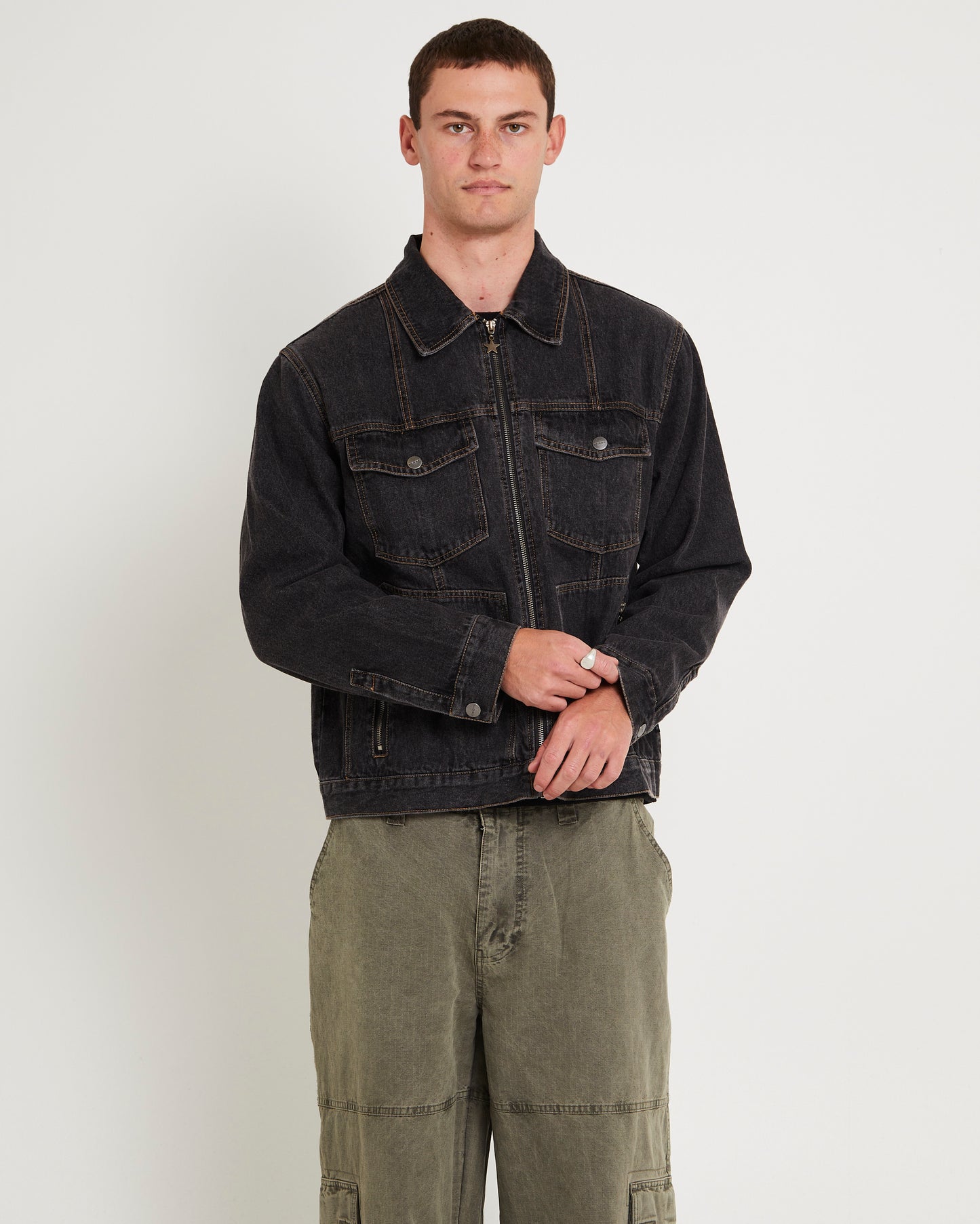 Halls Cropped Harrington Denim Jacket