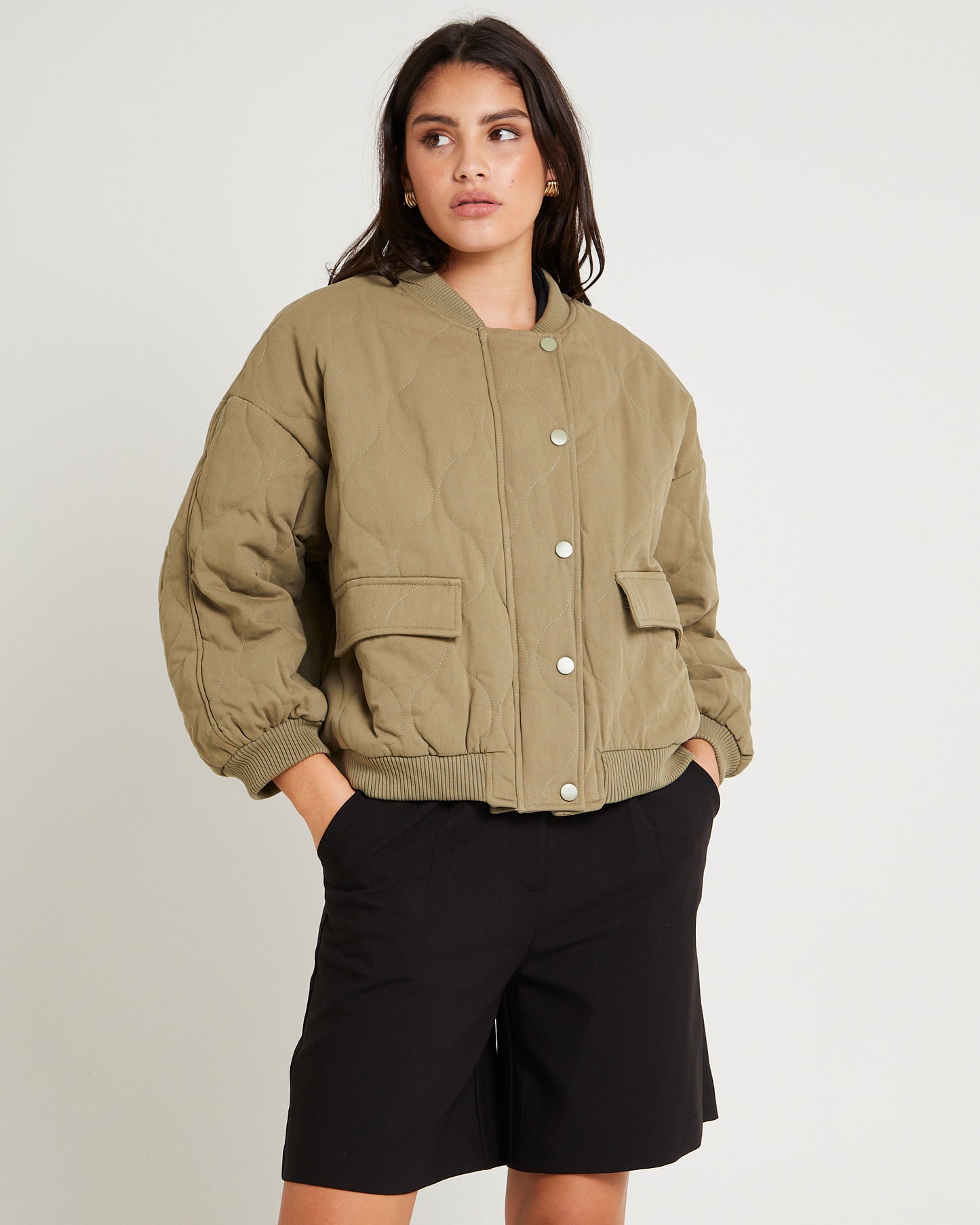Quilt Detail Oversized Bomber Jacket
