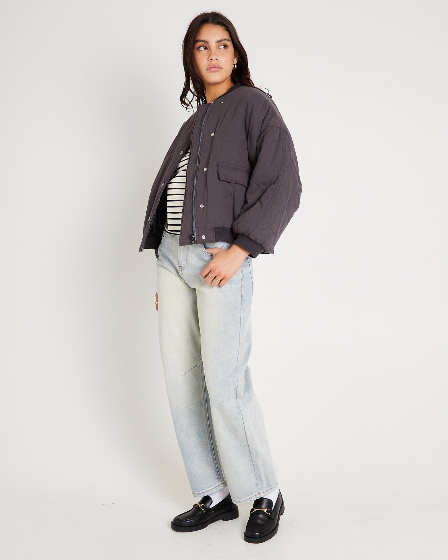 Quilt Detail Oversized Bomber Jacket