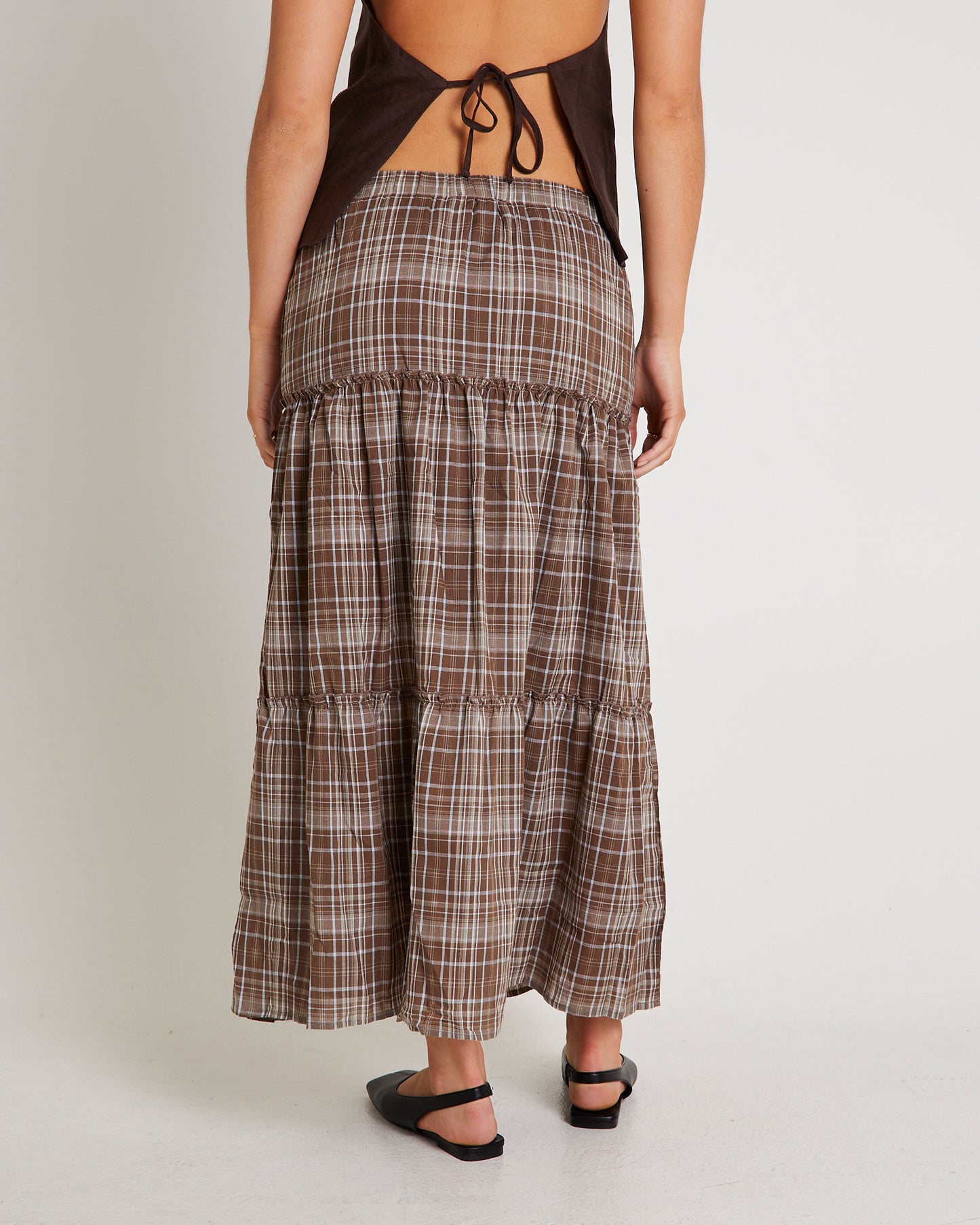 Juno Tierd Check Midi Skirt