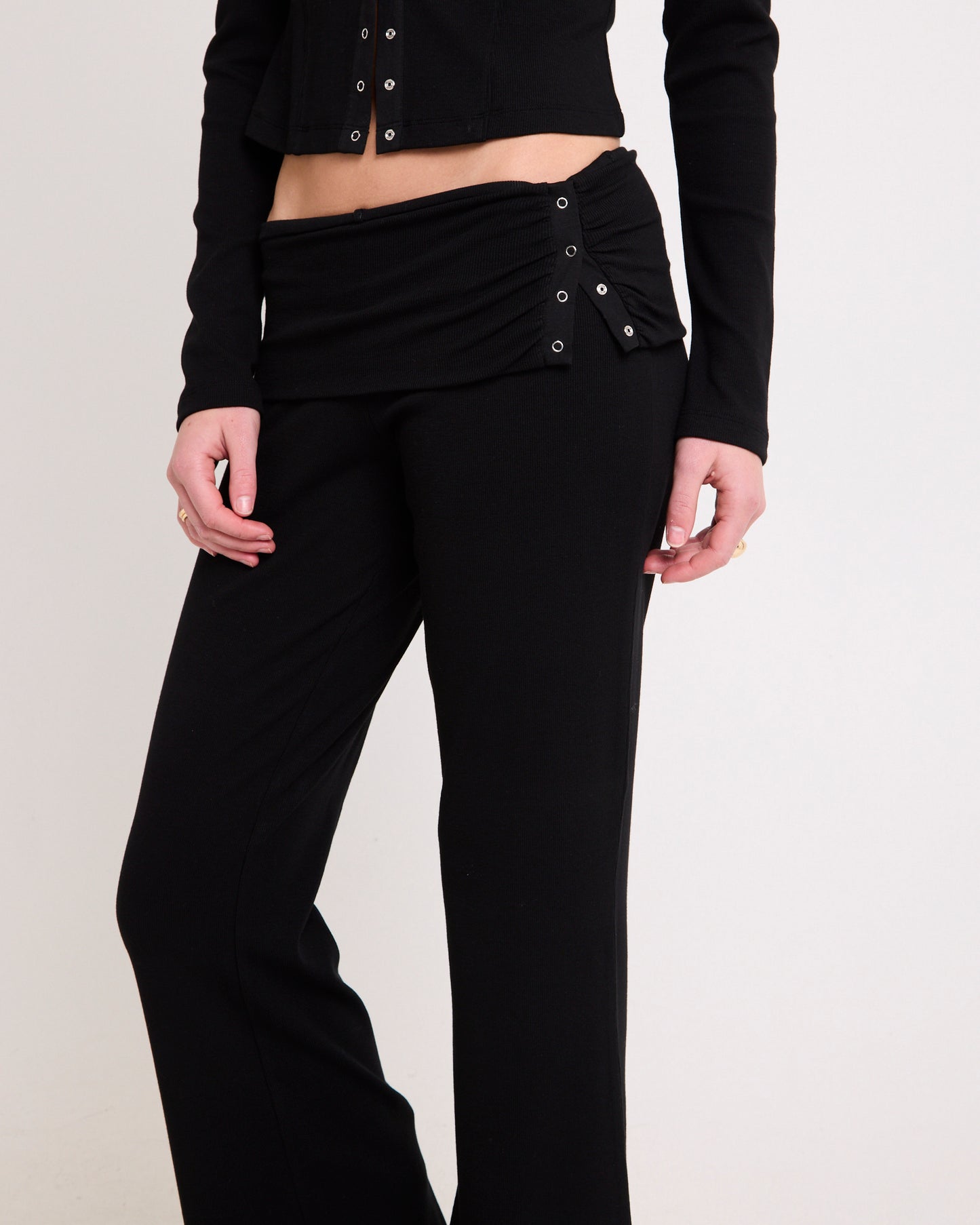 Rib Fold Waist Flare Pants