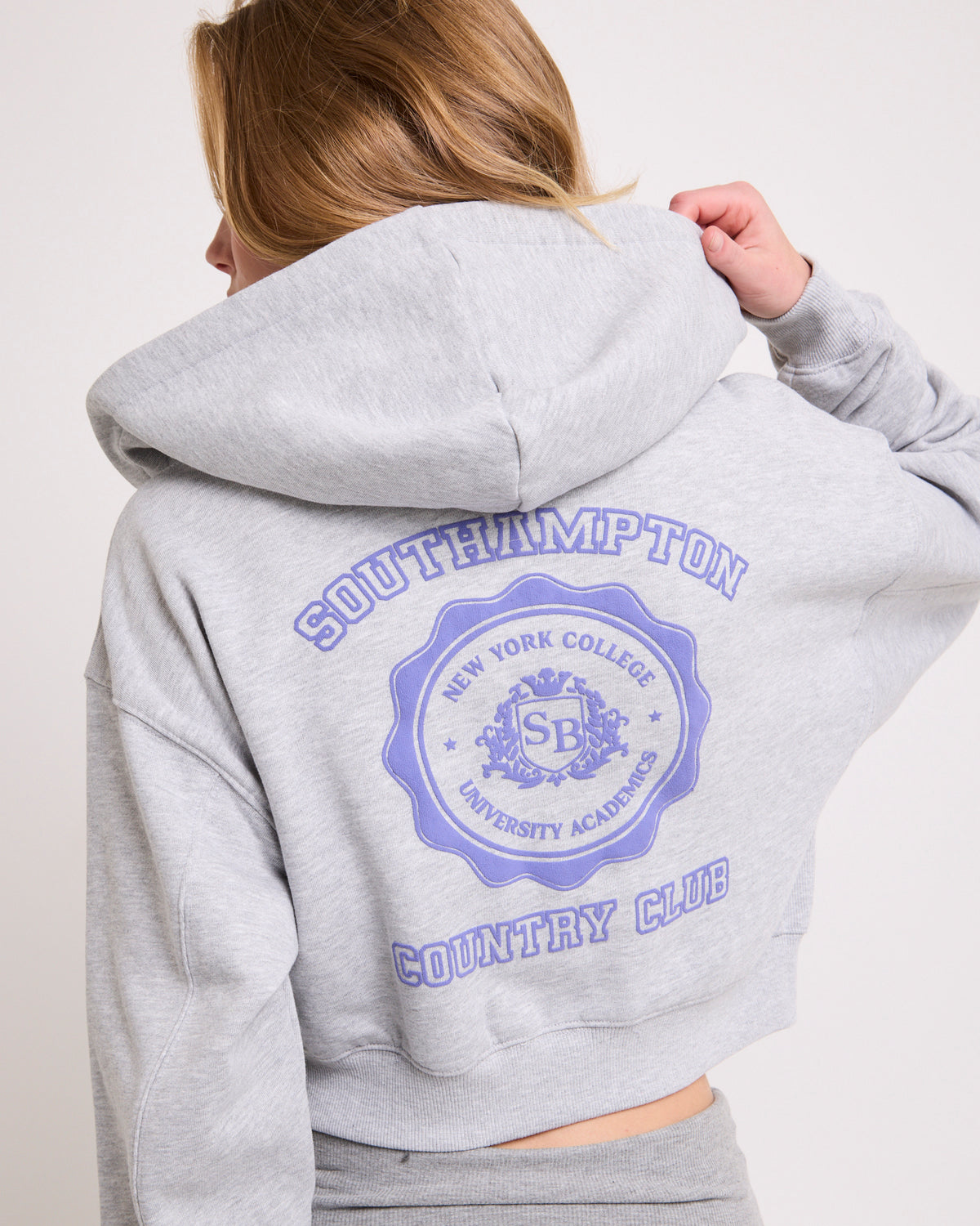 Country Club Cropped Zip Hoodie GREY