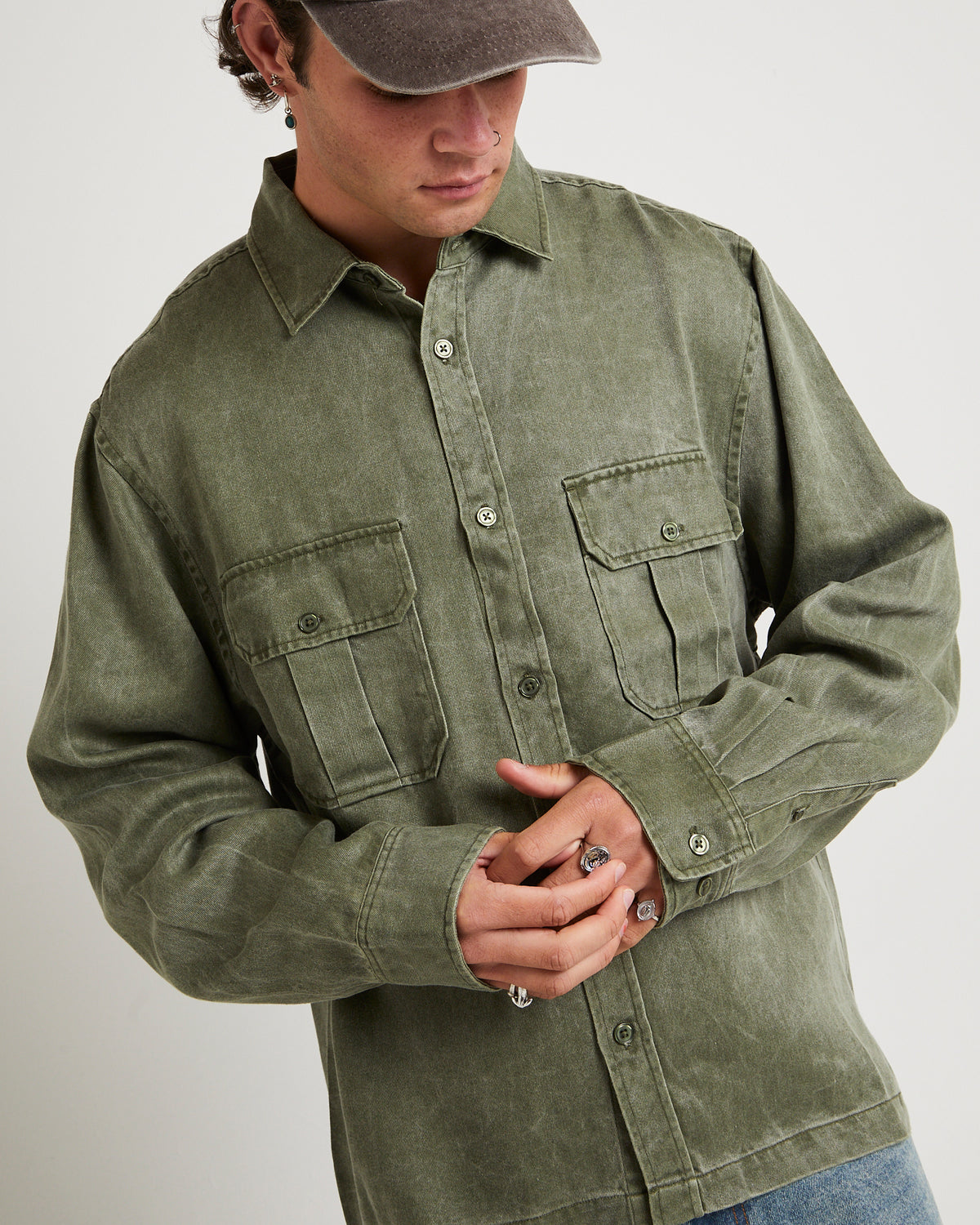 Rashaad Long Sleeve Shirt WASHED OLIVE