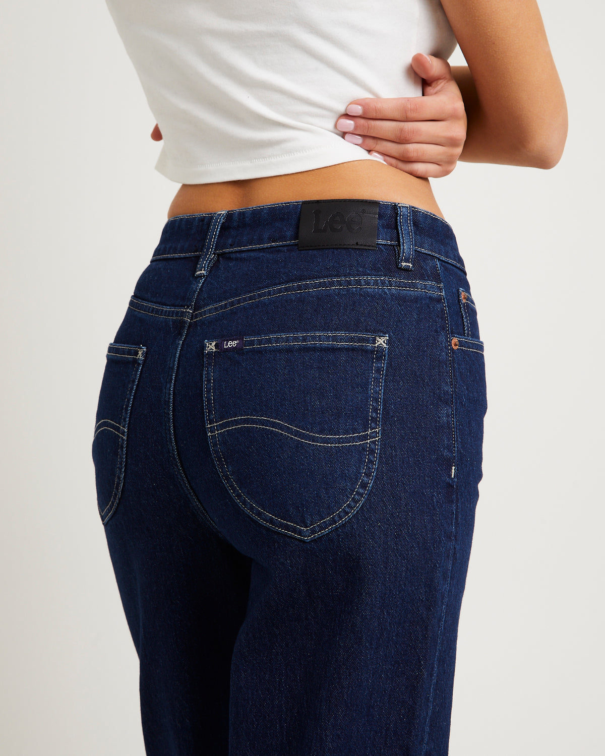 High Straight Crop Denim Jeans BLUE IRON