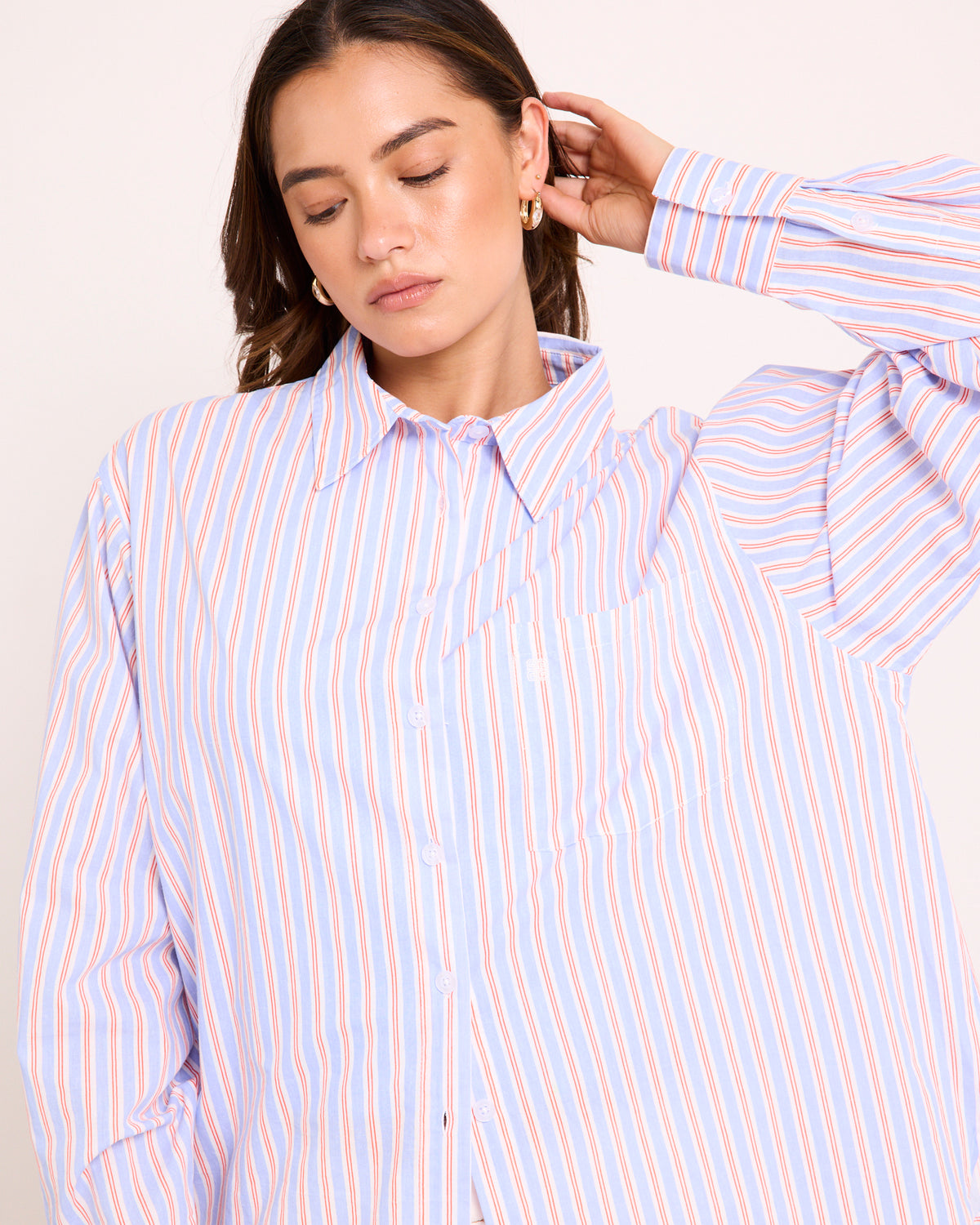 Coby Crisp Oversized Long Sleeve Shirt BLUE STRIPE