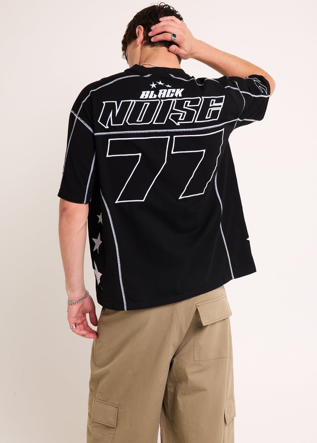 Noise Contrast Jersey T-Shirt BLACK