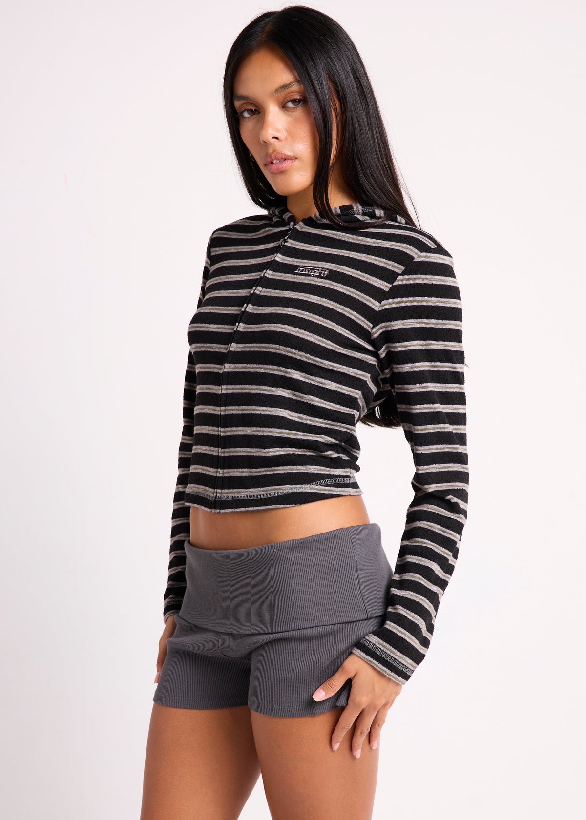 Farrah Stripe Zip Hoody GREY STRIPE