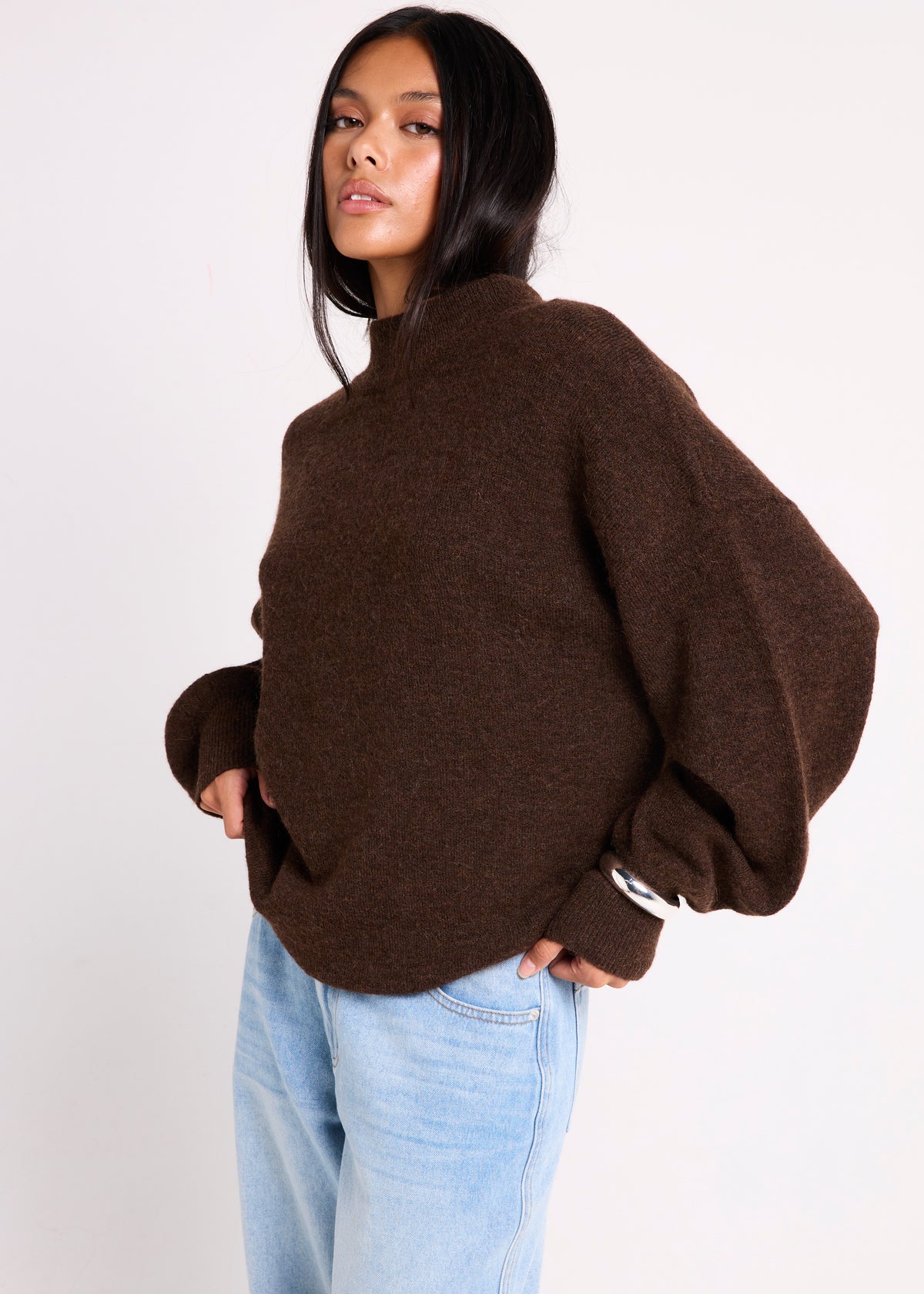 Tiana Crew Neck Knit Jumper CHOCOLATE