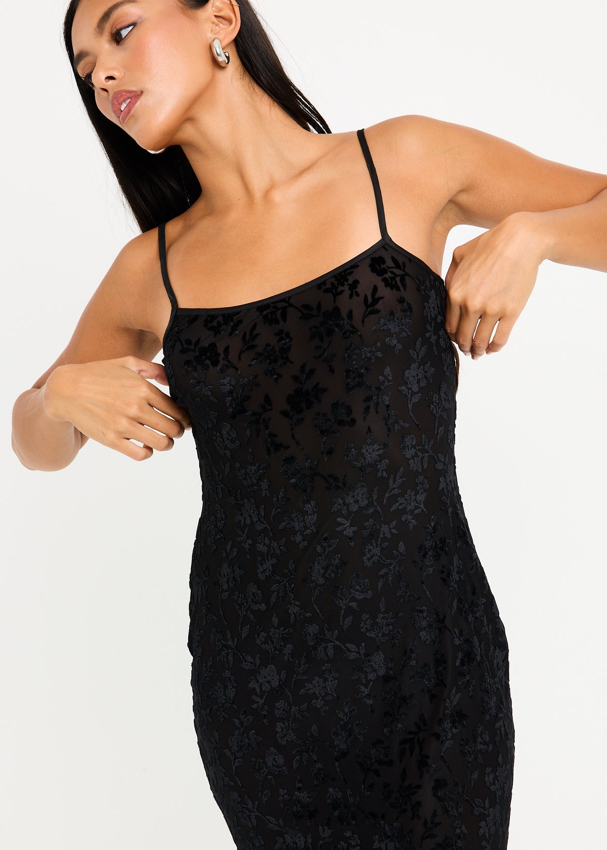 Devon Burn Out Slip Maxi Dress BLACK