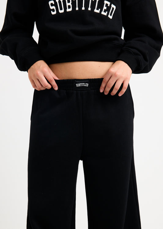 Athletic Wide Leg Fleece Pants BLACK