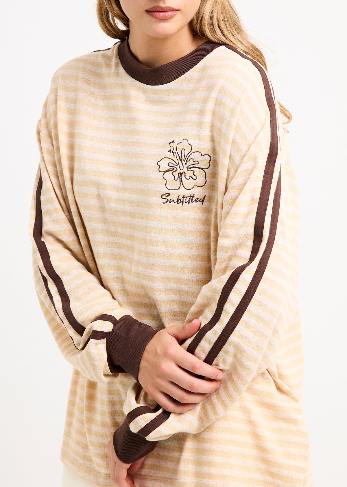 Arizona Contrast Stripe Long Sleeve Top ECRU