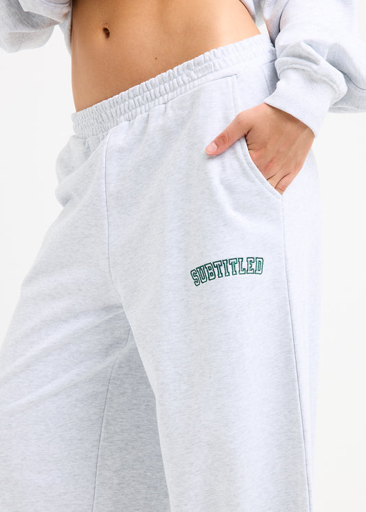 NYC Wide Leg Embroidered Pants LIGHT GREY MARLE