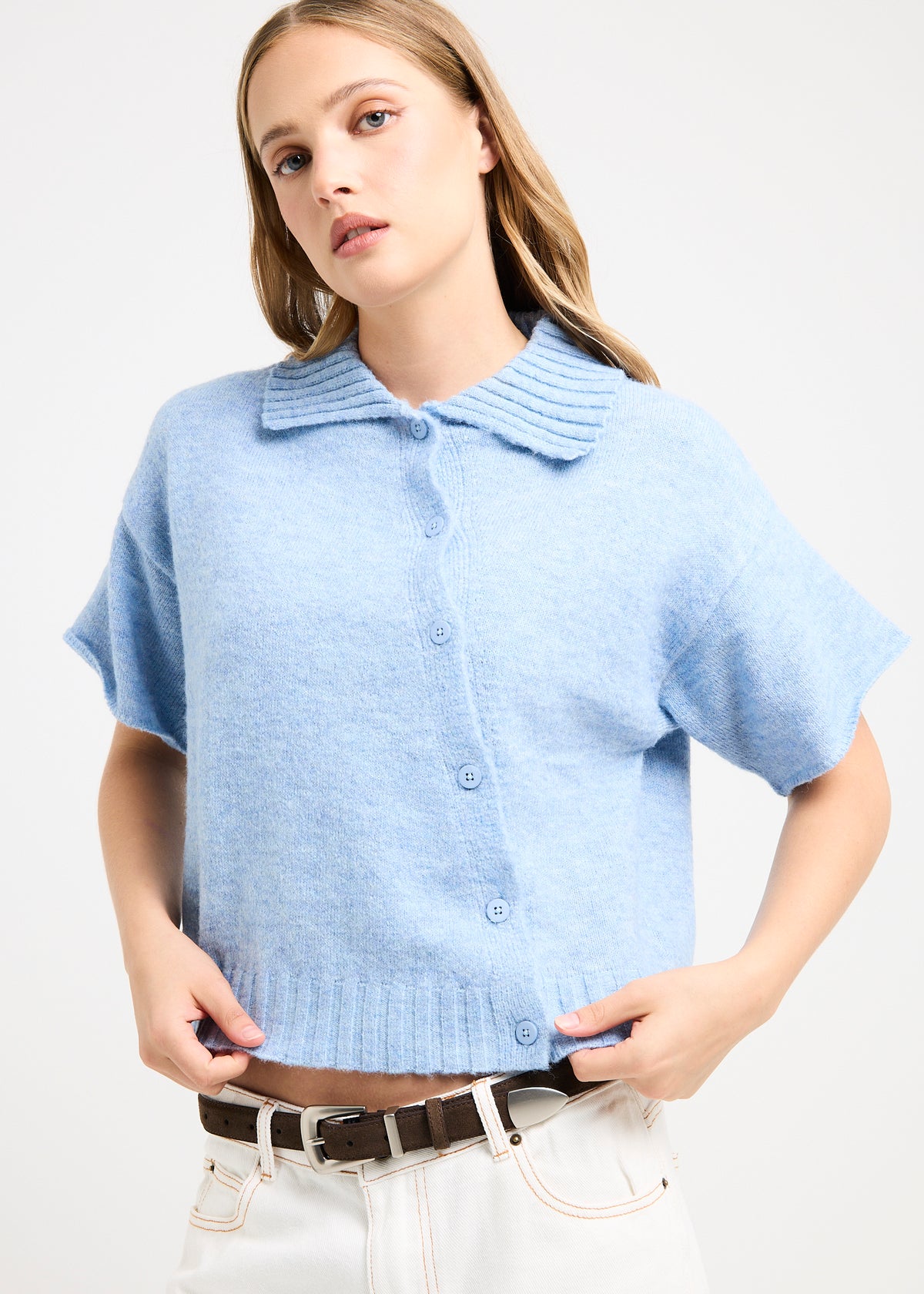 Sofia Asymm Knit Cardi BLUE