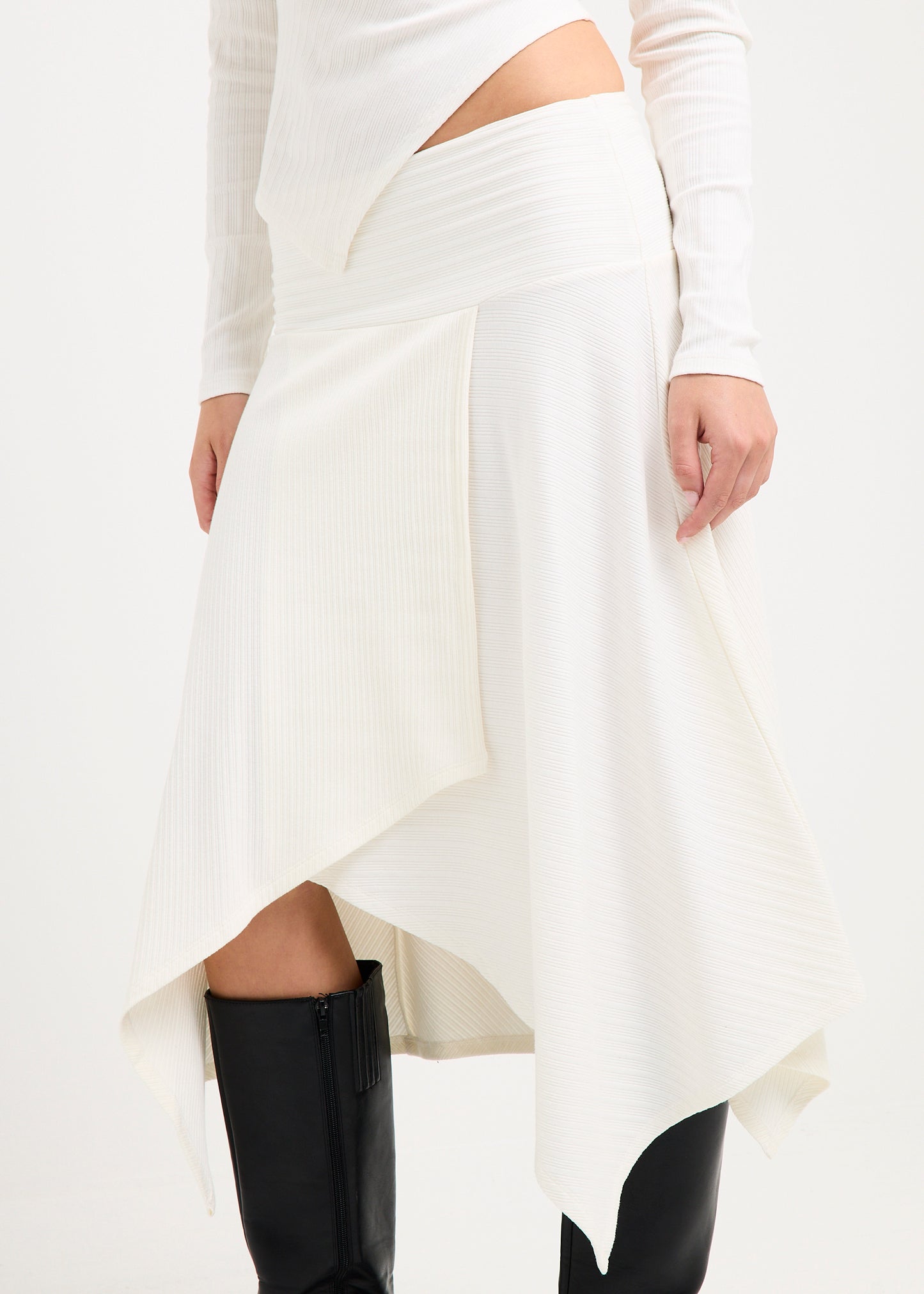 Ashley Ribbed Assymetrical Wrap Midi Skirt