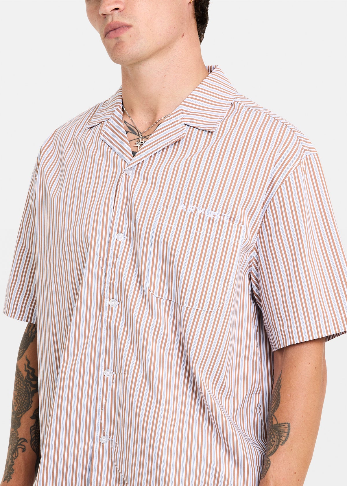 Box Striped Short Sleeve Shirt BROWN