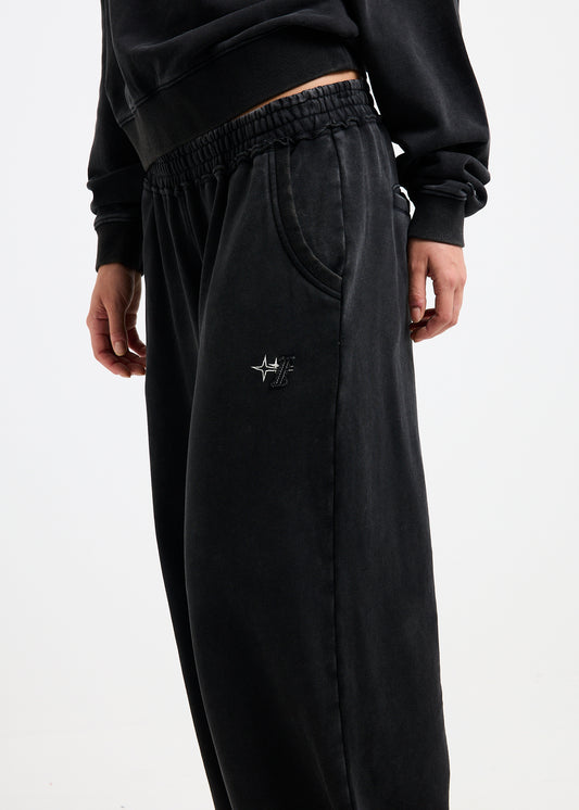 Hana Wide Leg Fleece Pants WASHED BLACK