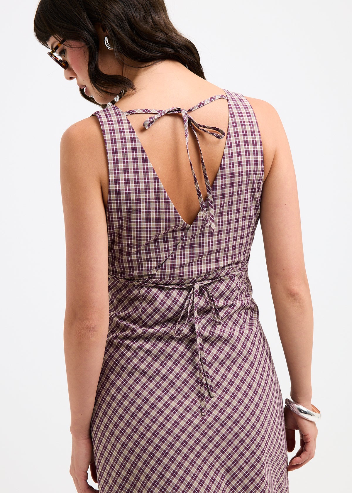 Kaia V Neck Midi Dress CHECKERED WINE