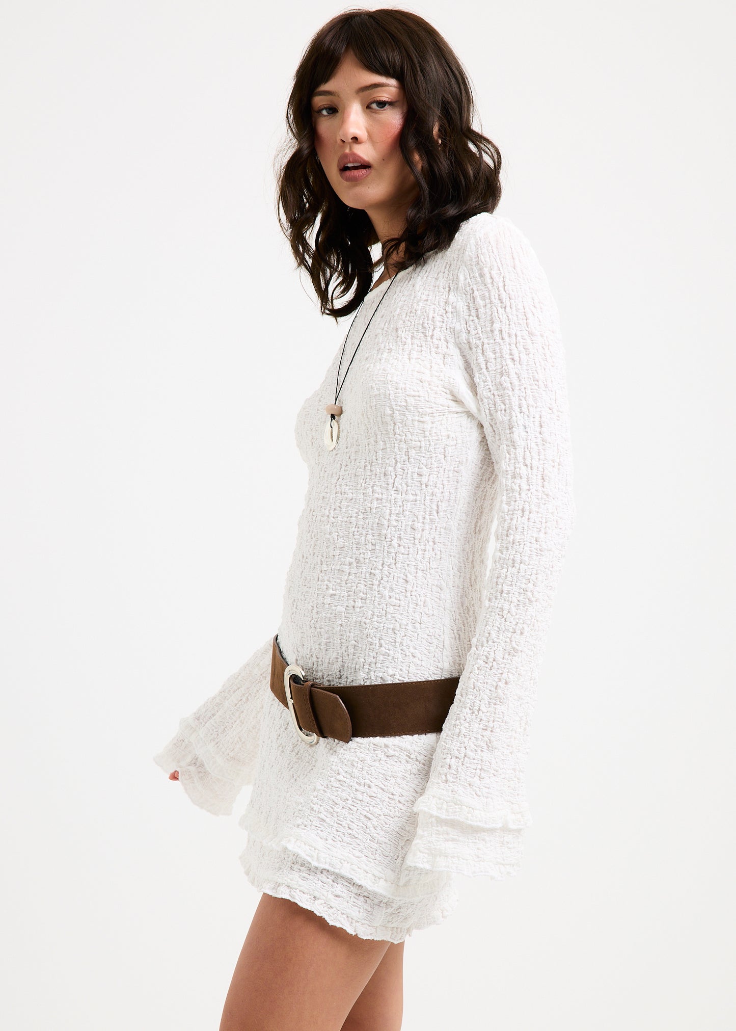 Kerala Frilled Knit Long Safe Mini Dress