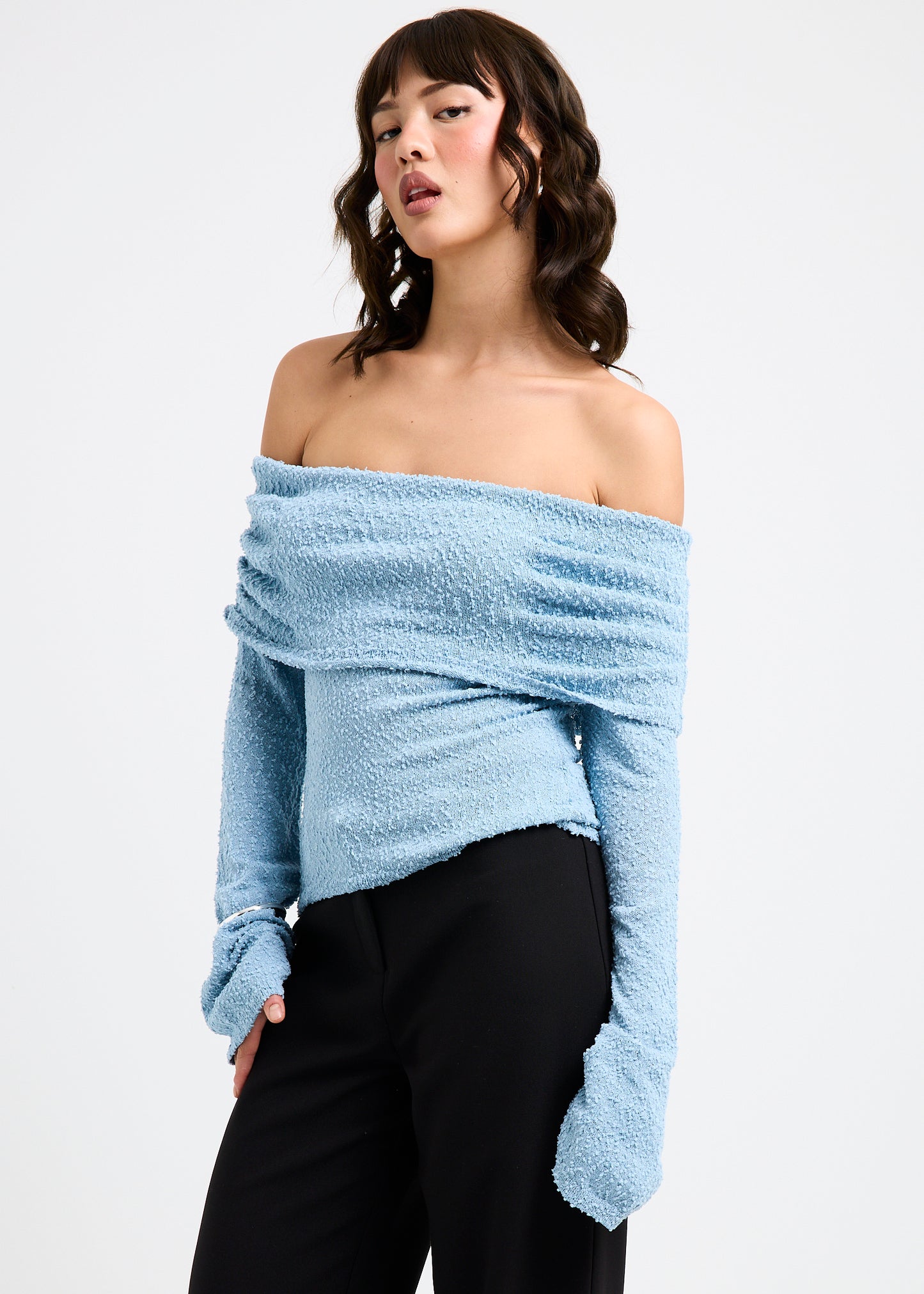 Naya Boucle Off Shoulder Knit Top