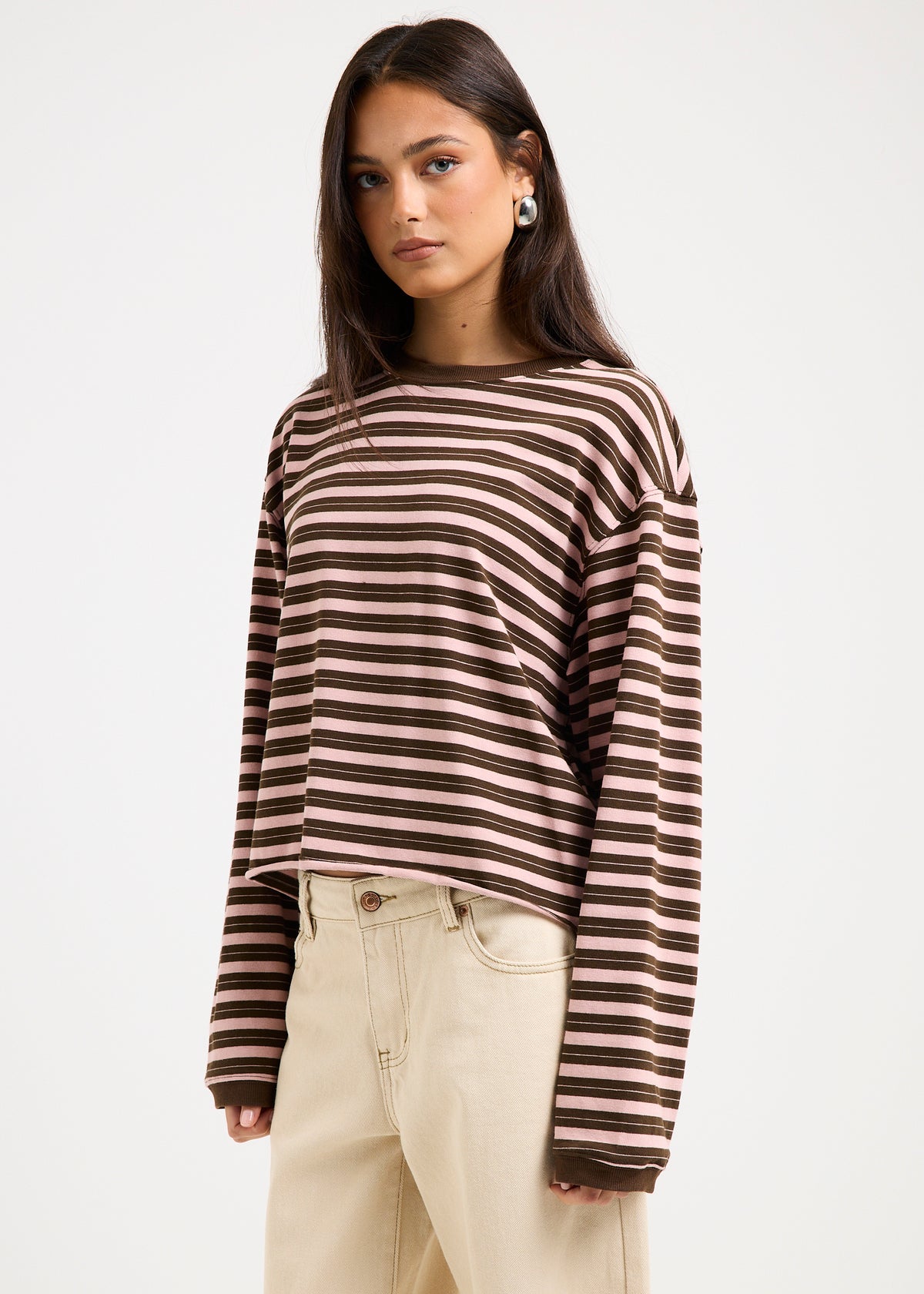 Long Sleeve Stripe Top CHOC/PINK