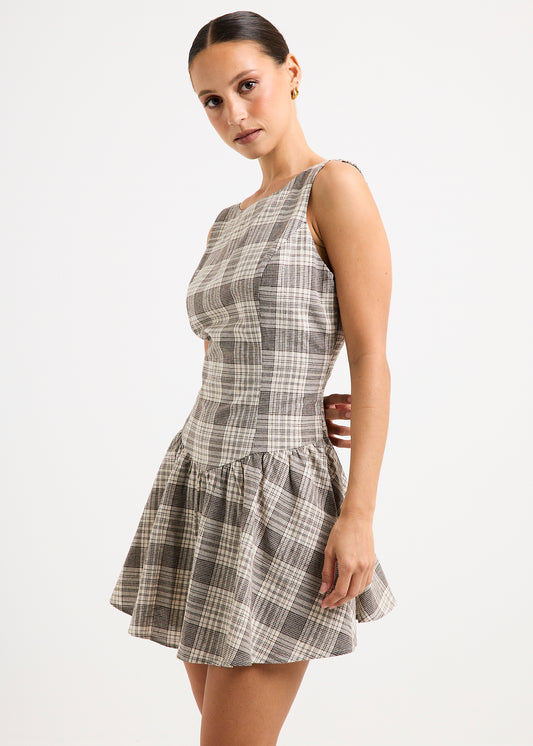 Guava Shirred Mini Dress PLAID