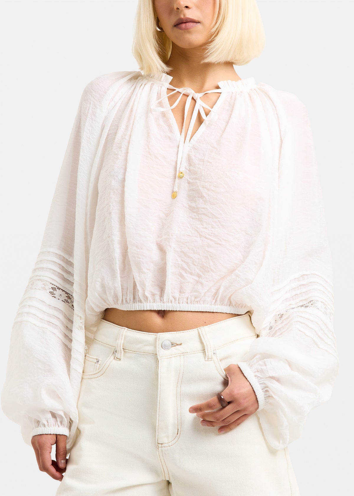 Attina Raglan Gathered Blouse WHITE
