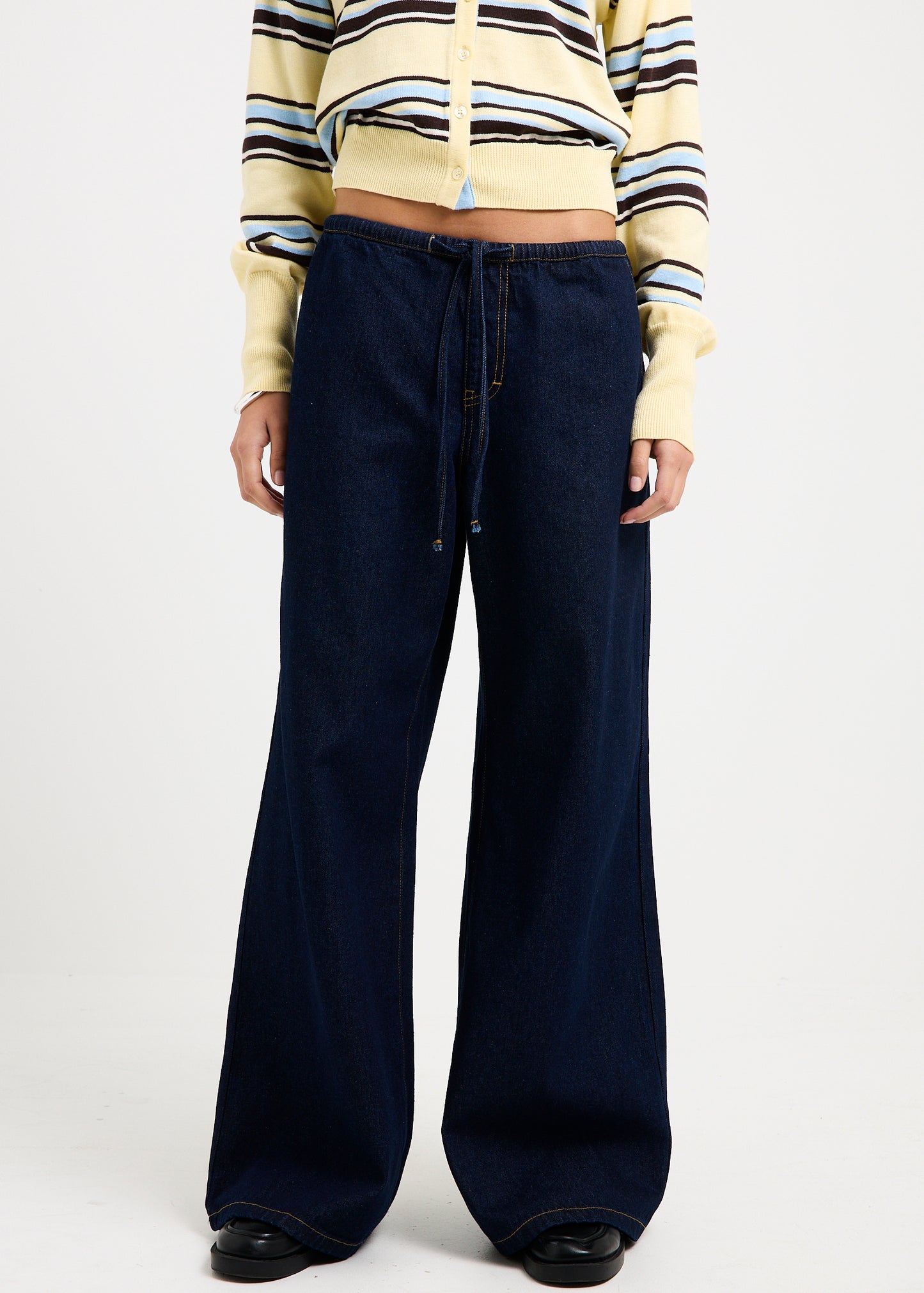 Carmen Draw Cord Wide Leg Denim Jeans