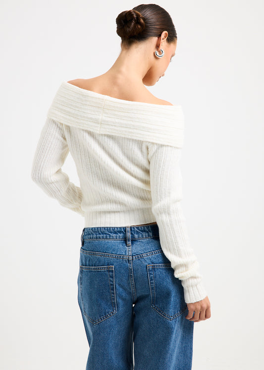 Claudia Off Shoulder Rib Knit Top IVORY
