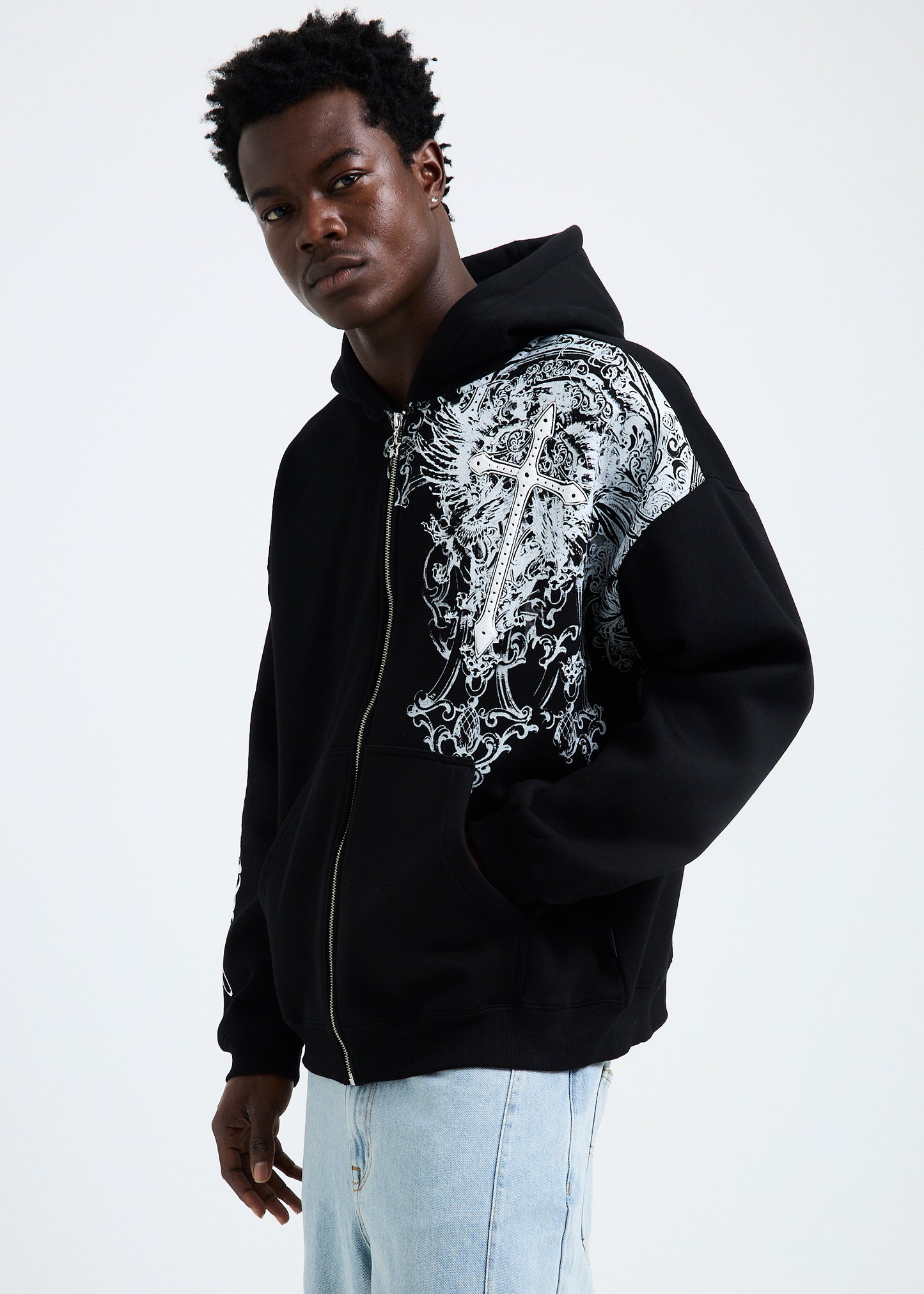 Crucifix Zip Hoodie
