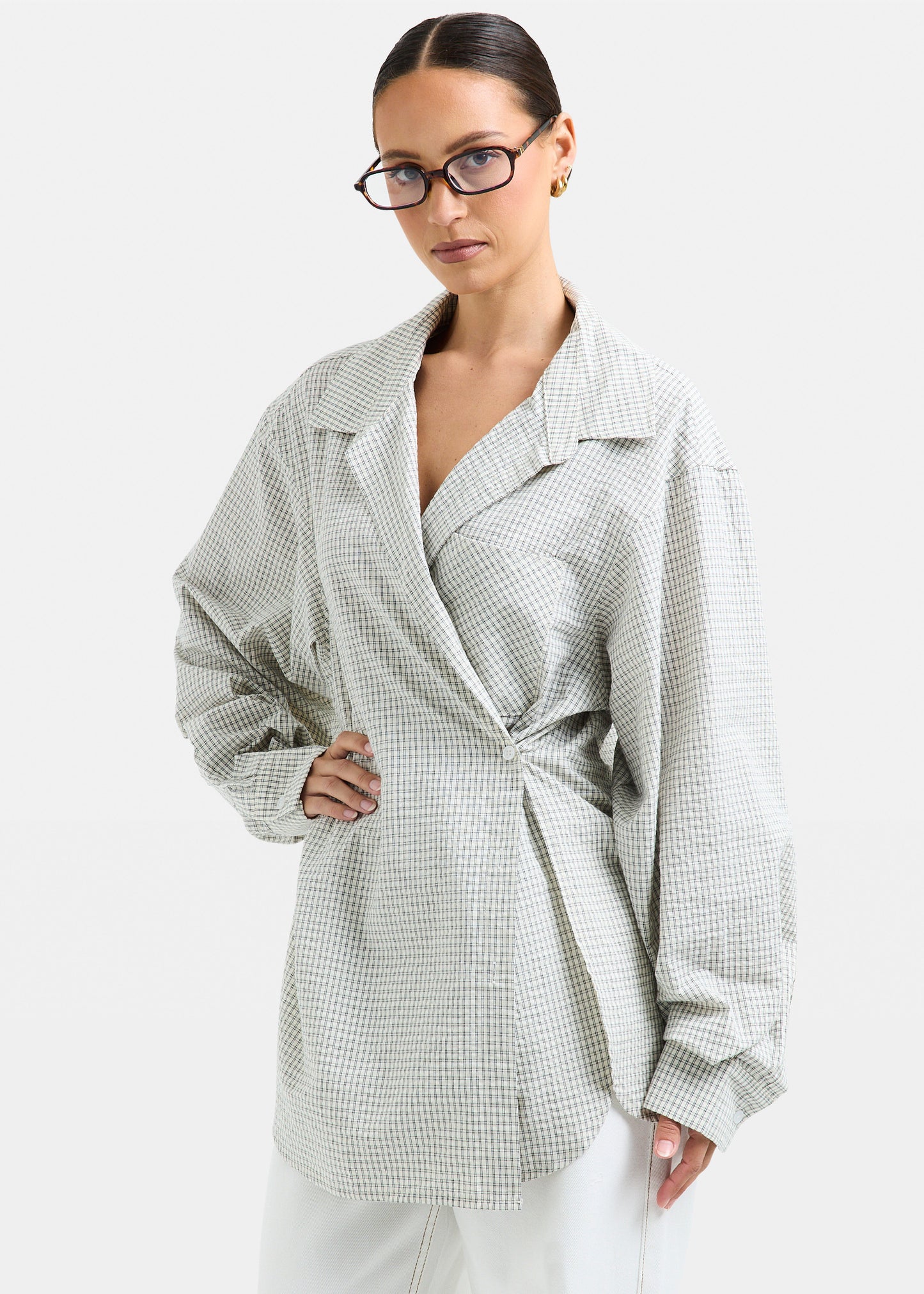 Lauren Plaid Boyfriend Wrap Long Sleeve Shirt