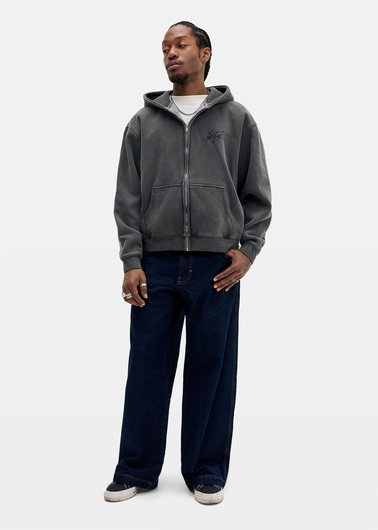 IF Script Logo Washed Zip-Up Hoodie Sweatshirt