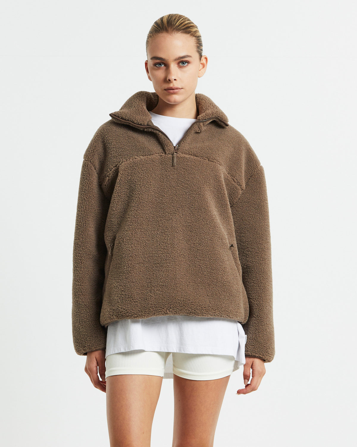 Teddy Quarter Zip Jumper Mocha Brown BROWN