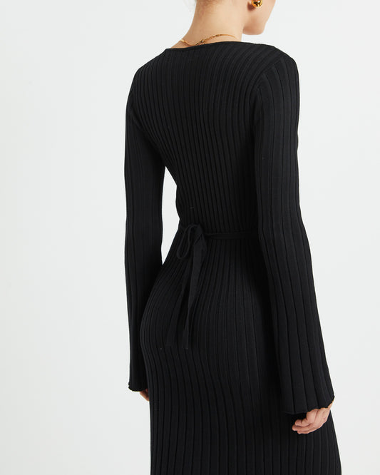Sophie Long Sleeve Rib Knit Dress Black BLACK