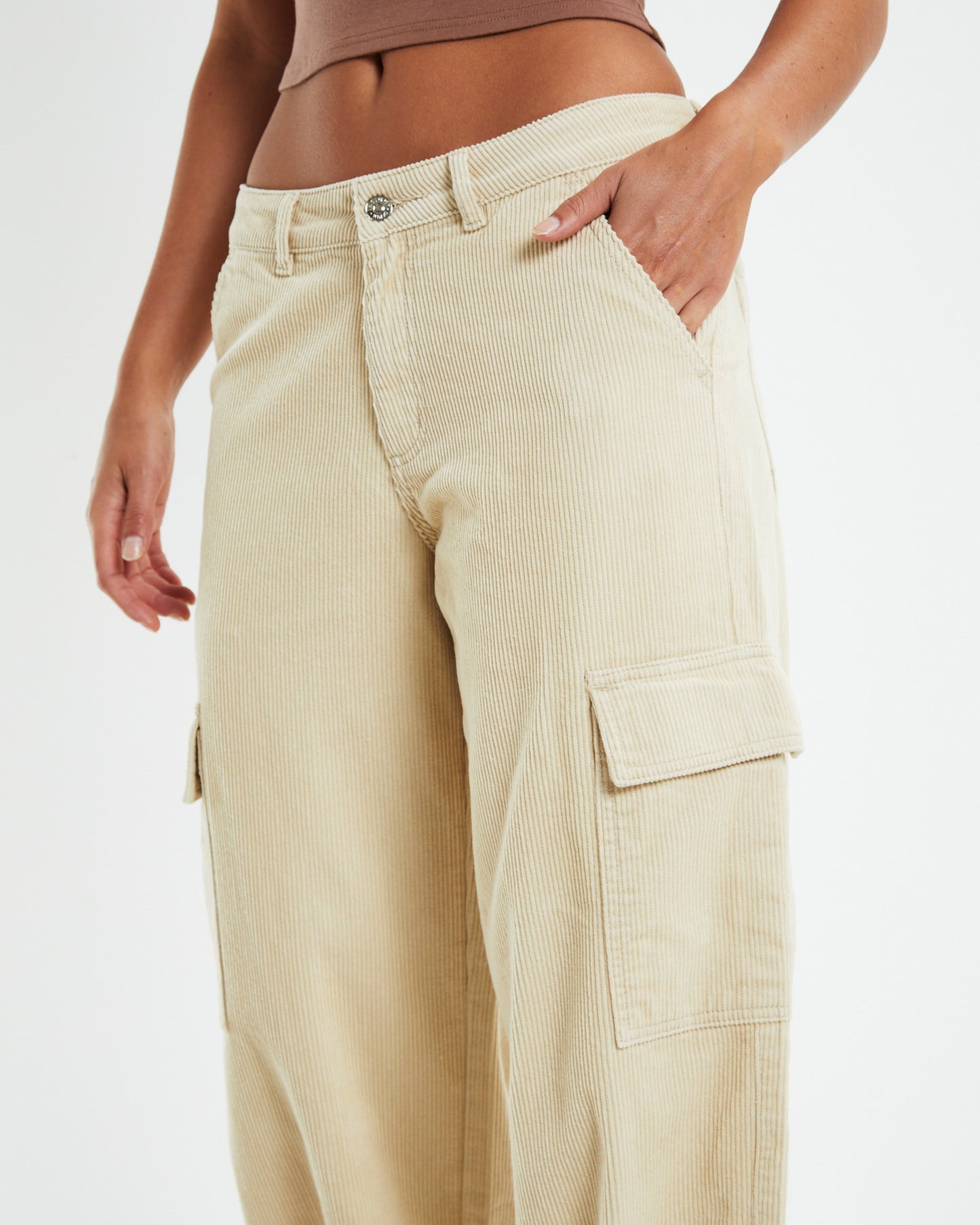 Octavia Low Jumbo Cord Cargo Pants Cream