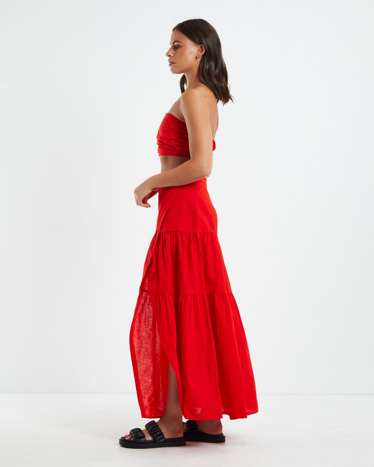 Mya Ruched Bandeau Top Red