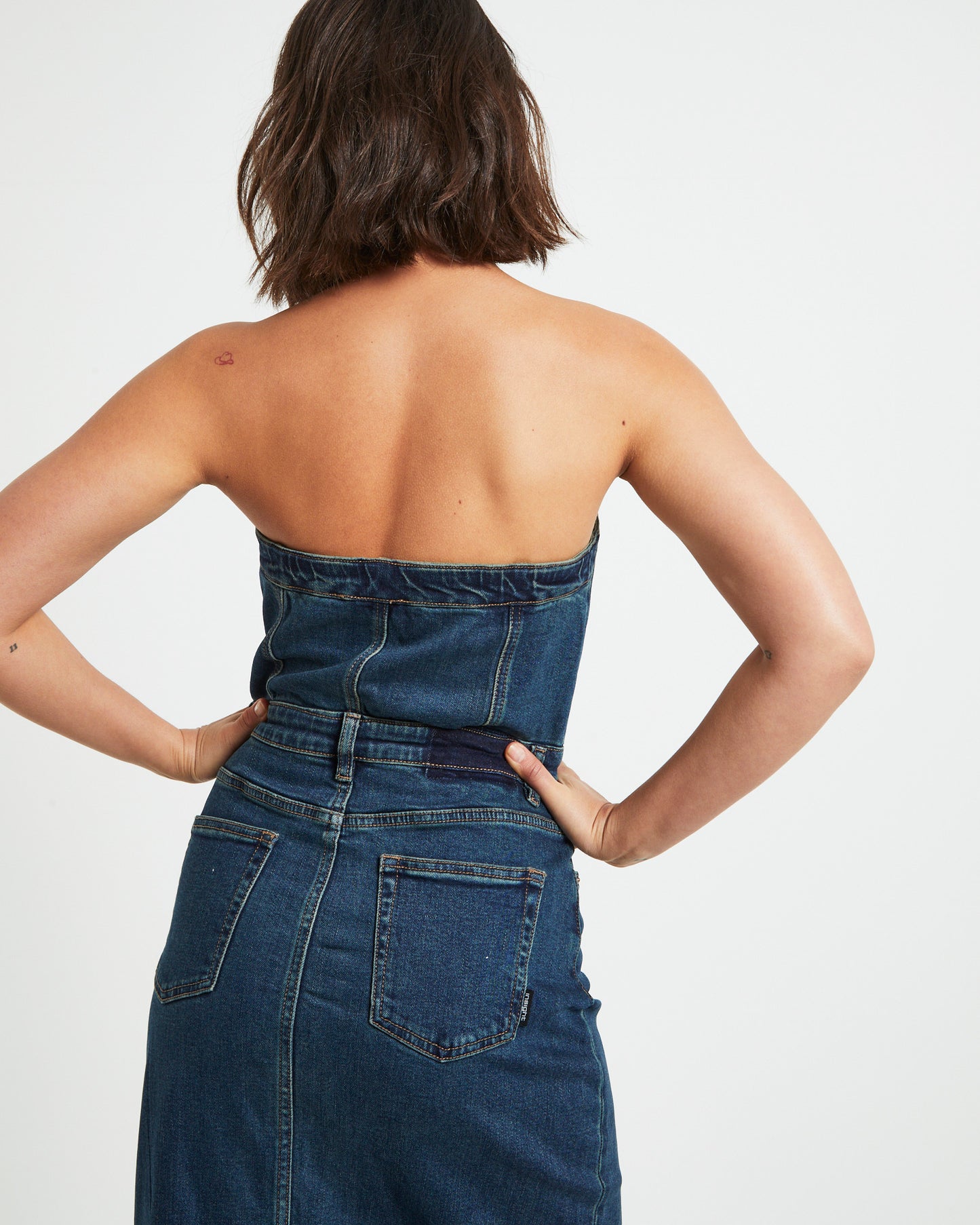 Howdy Denim Tube Midi Dress in Vintage Blue