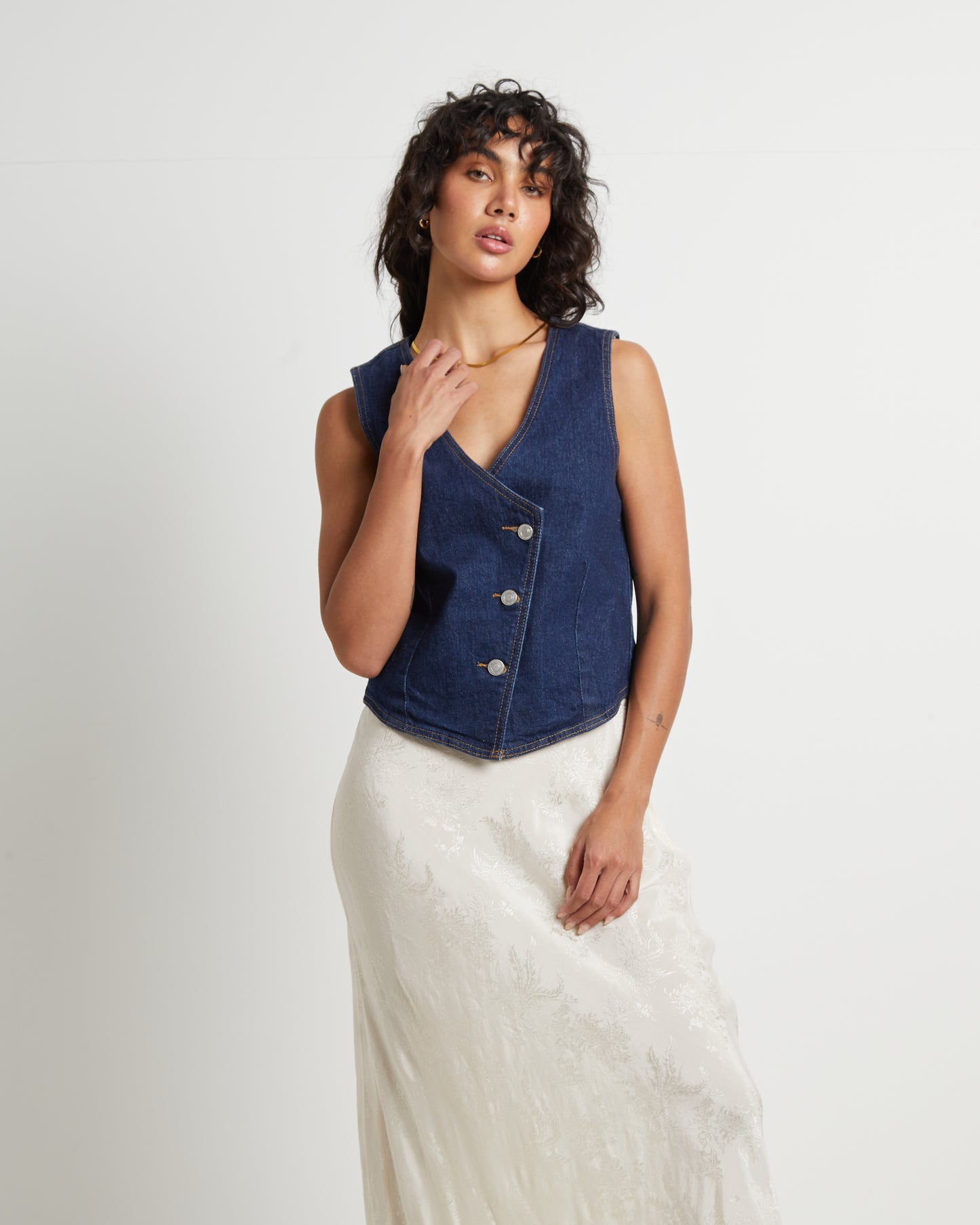 Denim Vest in Rinse Denim Blue