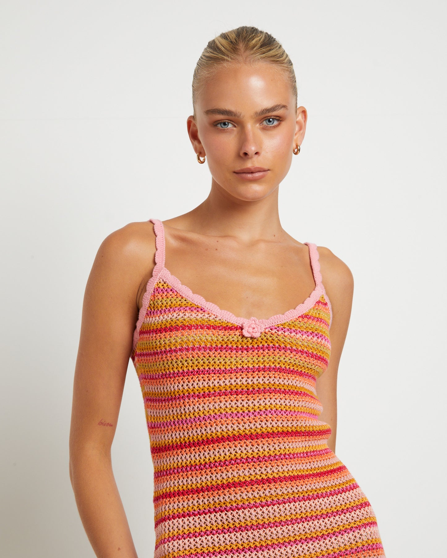 Oasis Crochet Stripe Dress in Assorted